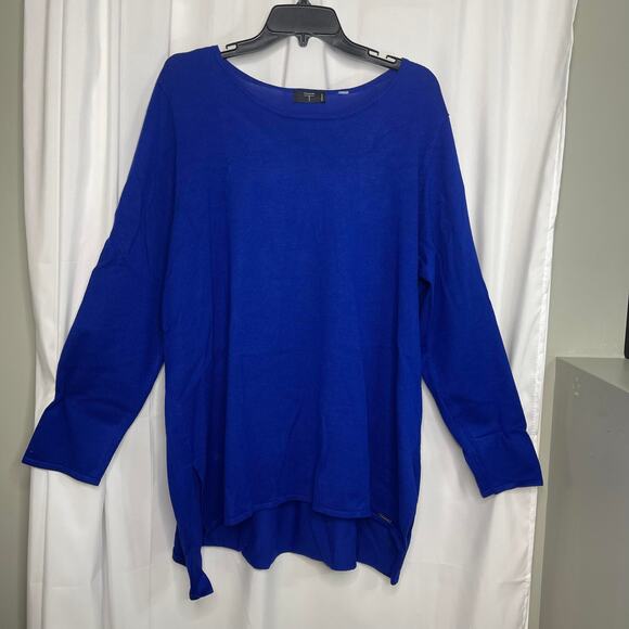 Tahari knit tunic sweater top women's 18 - 20 royal blue tunic style fine gauge - Picture 12 of 16